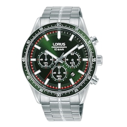 Lorus Sports Chronograph Men's Green Dial Silver-Tone Stainless Steel Bracelet Watch