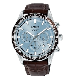 Lorus Sports Chronograph Men's Blue Dial Brown Leather Strap Watch