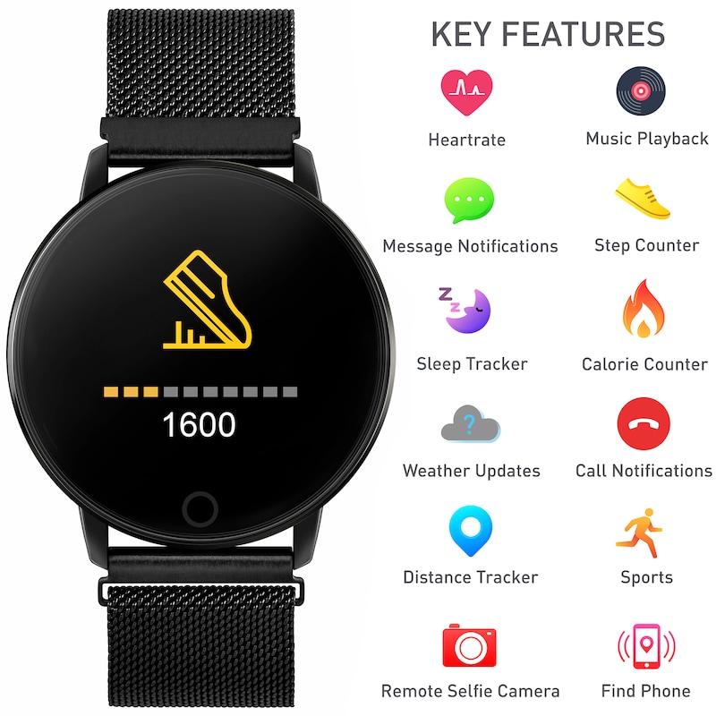 Main Image 2 of Reflex Active Series 5 Black Mesh Bracelet Smart Watch
