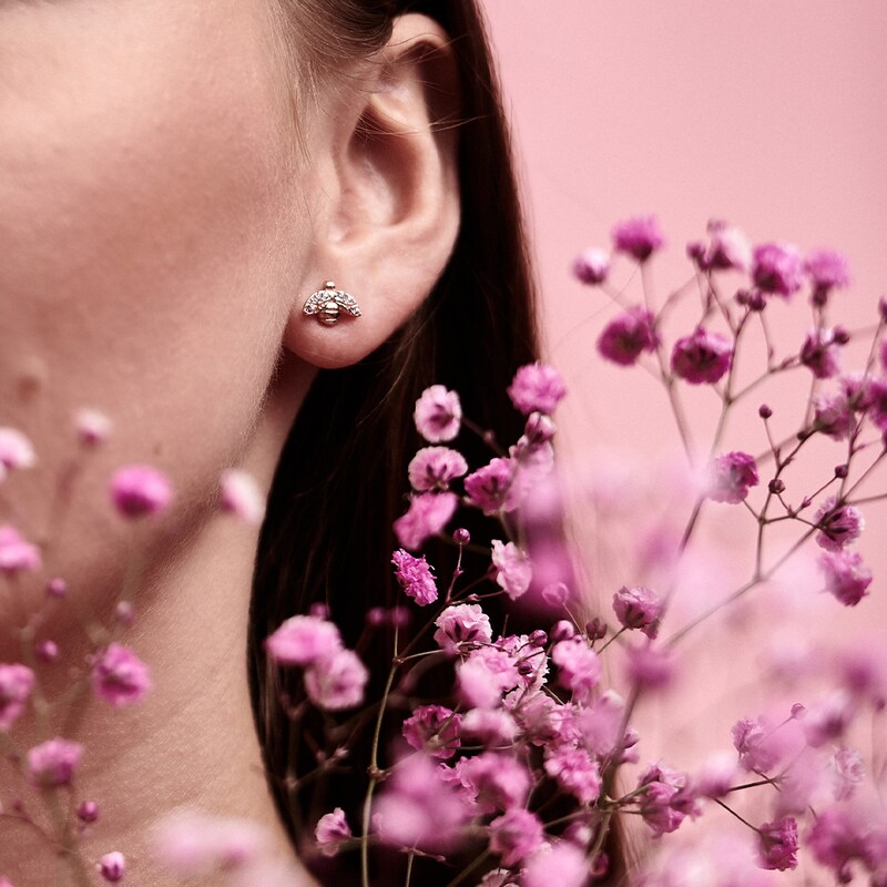Main Image 2 of Olivia Burton Rainbow Bee Rose Gold Tone Stud Earrings
