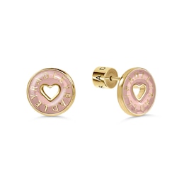 Radley 18ct Gold Plated Brass Carnation Pink Enamel Heart Cut Out Earrings