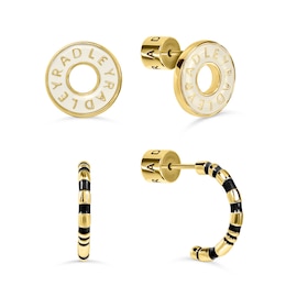 Radley 18ct Gold Plated Brass Twinpack Salt Enamel Donut and Black Half Hoop Earrings