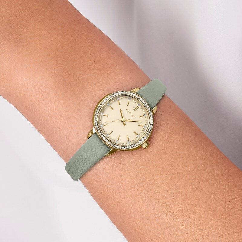 Main Image 3 of Radley Stone Set Champagne Dial Pistachio Leather Strap Watch