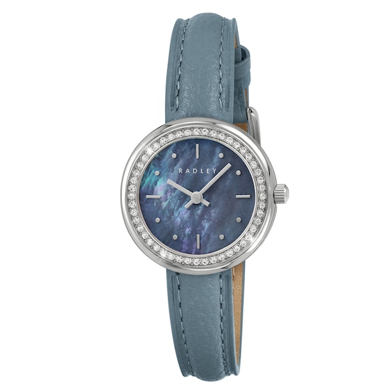 Radley Stone Set Blue Mother Of Pearl Dial Moonlight Leather Strap Watch