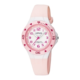 Lorus White Dial Pink PU Leather Strap Watch