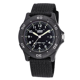 Lorus Black Dial & Black Nylon Strap Watch