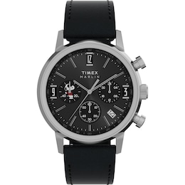 Timex Marlin x Peanuts Men's Chronograph Joe Cool Black Dial Black Leather Strap Watch