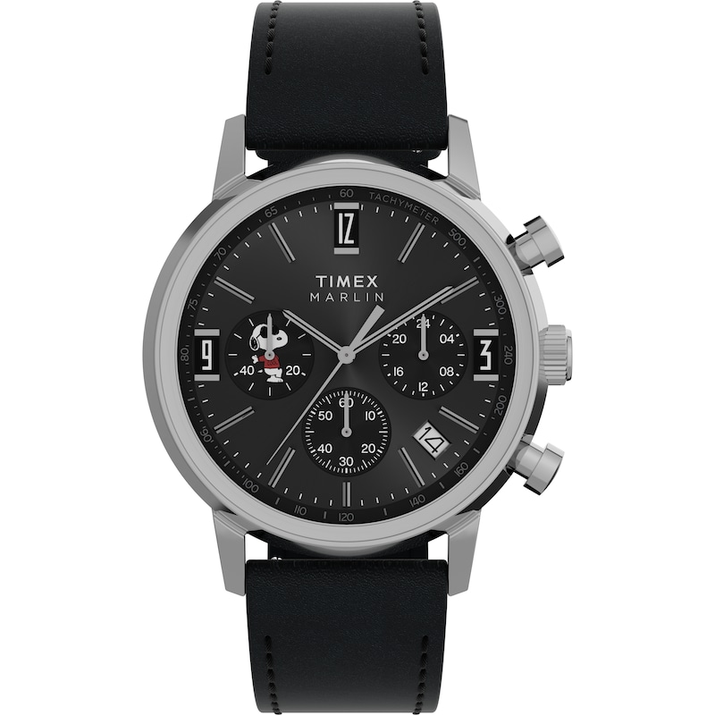 Main Image 1 of Timex Marlin x Peanuts Men's Chronograph Joe Cool Black Dial Black Leather Strap Watch