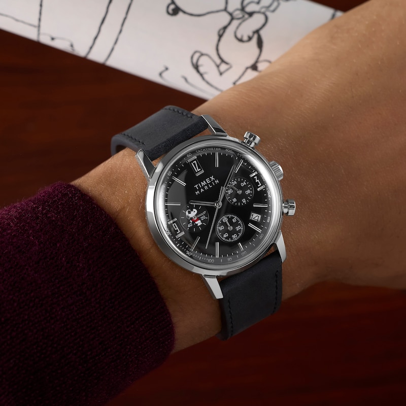 Main Image 5 of Timex Marlin x Peanuts Men's Chronograph Joe Cool Black Dial Black Leather Strap Watch