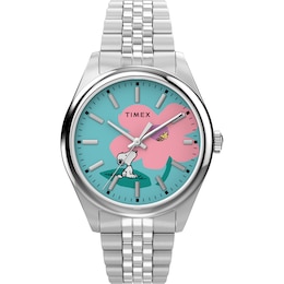 Timex Legacy x Peanuts Blue & Pink Flower Dial Stainless Steel Bracelet Watch