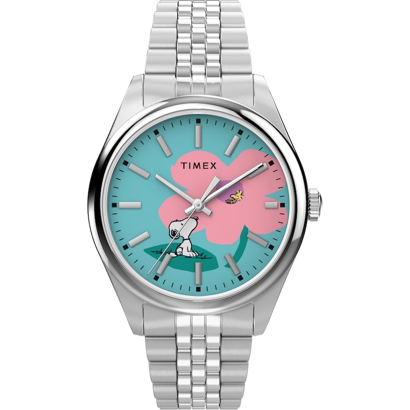 Main Image 1 of Timex Legacy x Peanuts Blue & Pink Flower Dial Stainless Steel Bracelet Watch