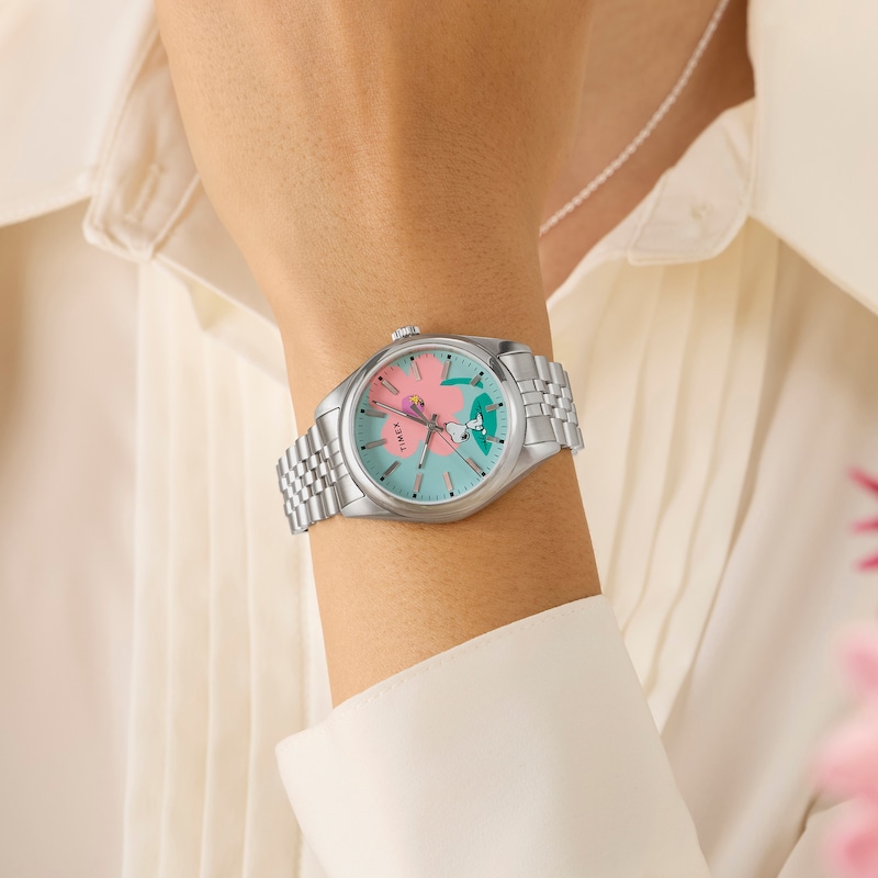 Main Image 5 of Timex Legacy x Peanuts Blue & Pink Flower Dial Stainless Steel Bracelet Watch