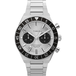 Timex Q Timex Continental Black & Silver Tone Dial Chronograph Stainless Steel Bracelet Watch