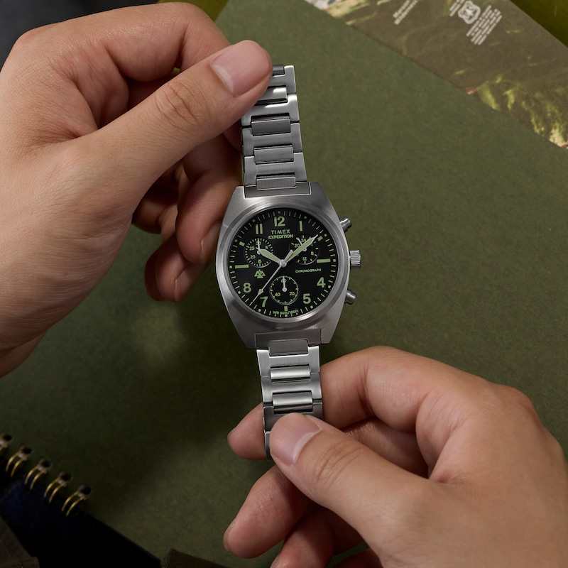Main Image 5 of Timex Expedition Capstone Chronograph Black Dial Stainless Steel Bracelet Watch