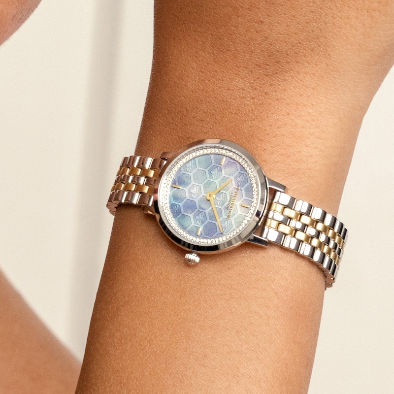 Main Image 3 of Olivia Burton 28mm Honeycomb Ultra Slim Chalk Blue Dial & Two Tone Stainless Steel Bracelet Watch