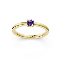 mila green Sterling Silver 18ct Gold Vermeil Plated Created Amethyst Round Solitaire Ring
