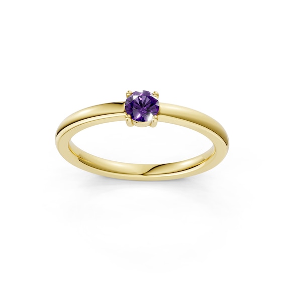 mila green Sterling Silver 18ct Gold Vermeil Plated Created Amethyst Round Solitaire Ring