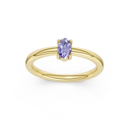 mila green Sterling Silver 18ct Gold Vermeil Plated Created Tanzanite Oval Solitaire Ring