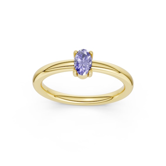 mila green Sterling Silver 18ct Gold Vermeil Plated Created Tanzanite Oval Solitaire Ring