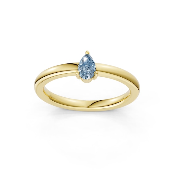 mila green Sterling Silver 18ct Gold Vermeil Plated Pear-Cut Created Blue Topaz Solitaire Ring