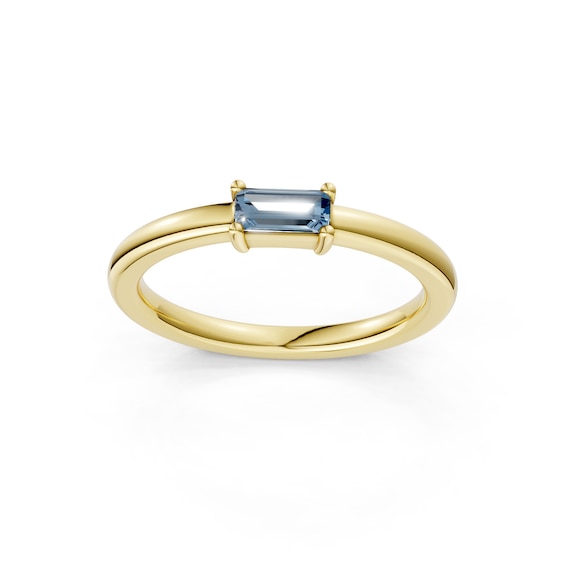 mila green Sterling Silver 18ct Gold Vermeil Plated Emerald-Cut Created Blue Topaz Solitaire Ring