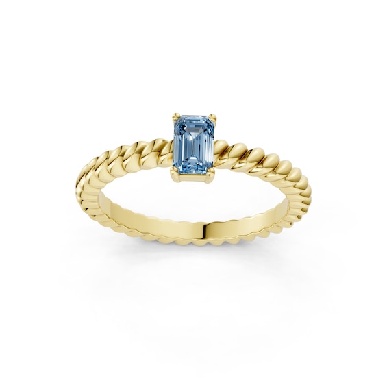 mila green Sterling Silver 18ct Gold Vermeil Plated Emerald-Cut Created Blue Topaz Twisted Rope Ring