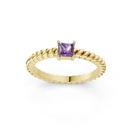 mila green Sterling Silver 18ct Gold Vermeil Plated Princess-Cut Created Amethyst Solitaire Twist Ring