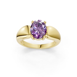 mila green Sterling Silver 18ct Gold Vermeil Plated Created Amethyst Oval Solitaire Ring