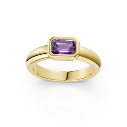 mila green Sterling Silver 18ct Gold Vermeil Plated Emerald-Cut Created Amethyst Bezel Solitaire Ring