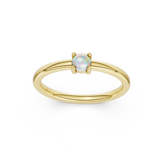 mila green Sterling Silver 18ct Gold Vermeil Plated Created Opal Round Solitaire Ring