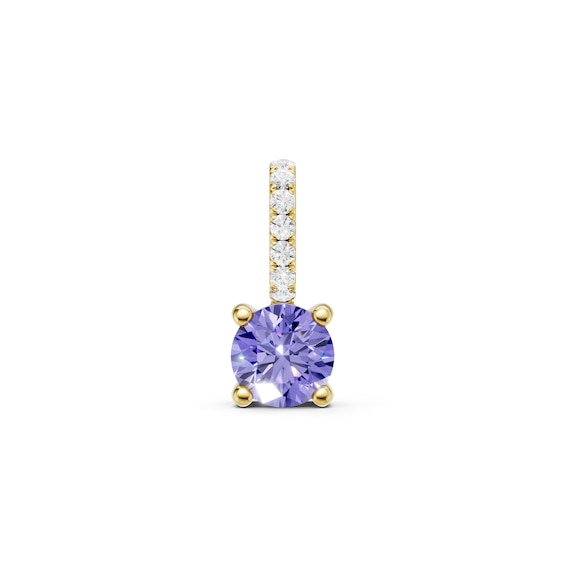 mila green Sterling Silver 18ct Gold Vermeil Plated Created Tanzanite & Cubic Zirconia Round Solitaire Necklace Charm