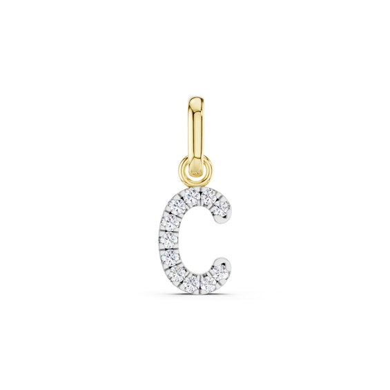 mila green Sterling Silver 18ct Gold Vermeil Plated Diamond Pavé Initial 'C' Necklace Charm