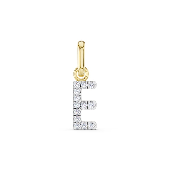mila green Sterling Silver 18ct Gold Vermeil Plated Diamond Pavé Initial 'E' Necklace Charm