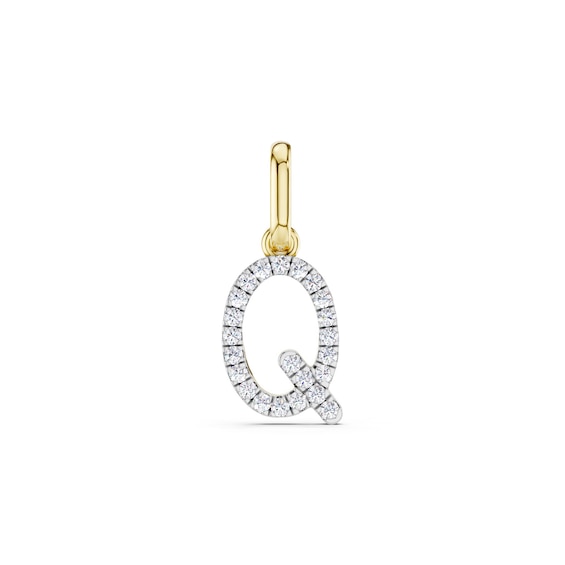 mila green Sterling Silver 18ct Gold Vermeil Plated Diamond Pavé Initial 'Q' Necklace Charm