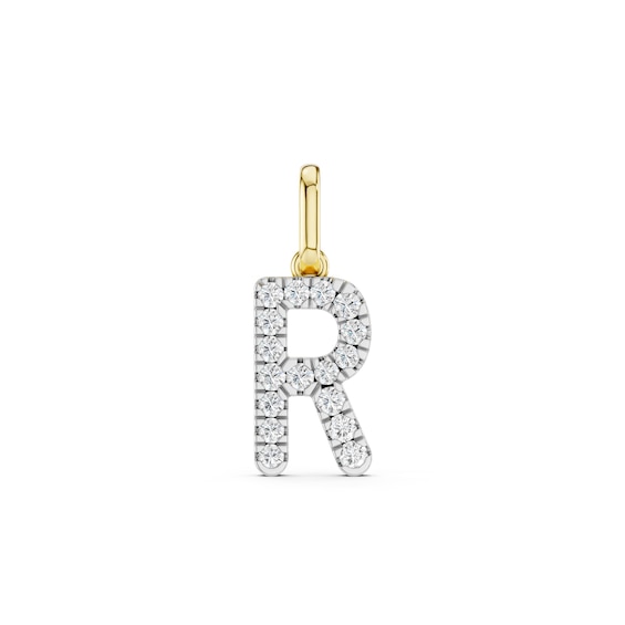 mila green Sterling Silver 18ct Gold Vermeil Plated Diamond Pavé Initial 'R' Necklace Charm