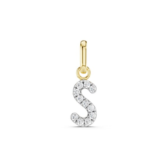 mila green Sterling Silver 18ct Gold Vermeil Plated Diamond Pavé Initial 'S' Necklace Charm