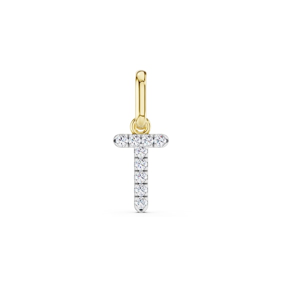 mila green Sterling Silver 18ct Gold Vermeil Plated Diamond Pavé Initial 'T' Necklace Charm