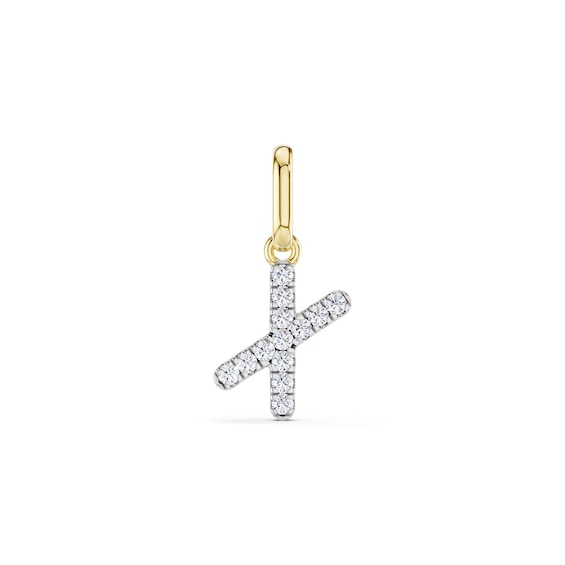 mila green Sterling Silver 18ct Gold Vermeil Plated Diamond Pavé Initial 'X' Necklace Charm