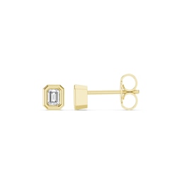 mila green Sterling Silver 18ct Gold Vermeil Plated 0.20ct Emerald-Cut Lab-Grown Diamond Bezel Stud Earrings