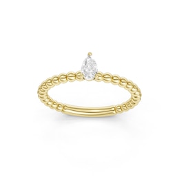 mila green Sterling Silver 18ct Gold Vermeil Plated 0.15ct Lab-Grown Diamond Pear Solitaire Beaded Ring