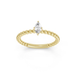 mila green Sterling Silver 18ct Gold Vermeil Plated 0.15ct Lab-Grown Diamond Marquise Beaded Solitaire Ring