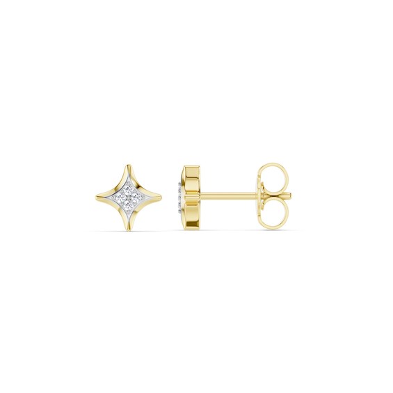 mila green Sterling Silver 18ct Gold Vermeil Plated Diamond Four-Point Star Stud Earrings