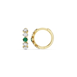 mila green Sterling Silver 18ct Gold Vermeil Plated Created Emerald & Diamond Huggie Earrings
