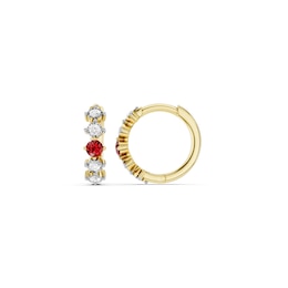 mila green Sterling Silver 18ct Gold Vermeil Plated Created Ruby & Diamond Huggie Earrings