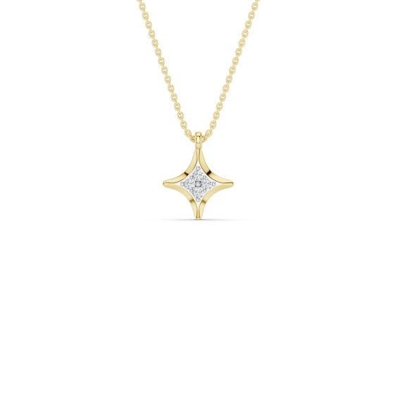 mila green Sterling Silver 18ct Gold Vermeil Plated Diamond Four-Point Star Pendant Necklace