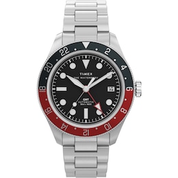 Timex Waterbury Heritage Automatic GMT Men's Black Dial Stainless Steel Bracelet Watch