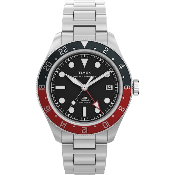 Timex Waterbury Heritage Automatic GMT Men's Black Dial Stainless Steel Bracelet Watch
