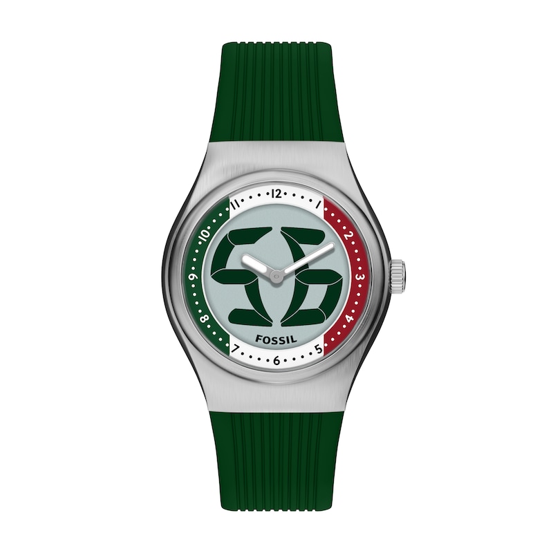 Main Image 1 of Fossil Big Tic World Flags Mexico And Italy Multicolour Dial Green Silicone Strap Watch