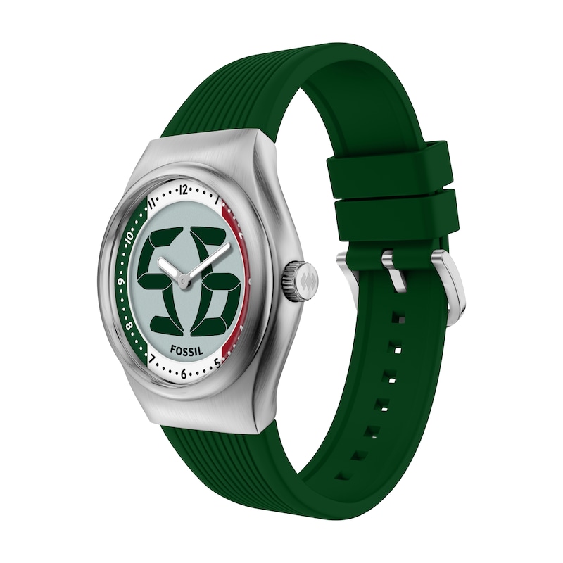 Main Image 2 of Fossil Big Tic World Flags Mexico And Italy Multicolour Dial Green Silicone Strap Watch