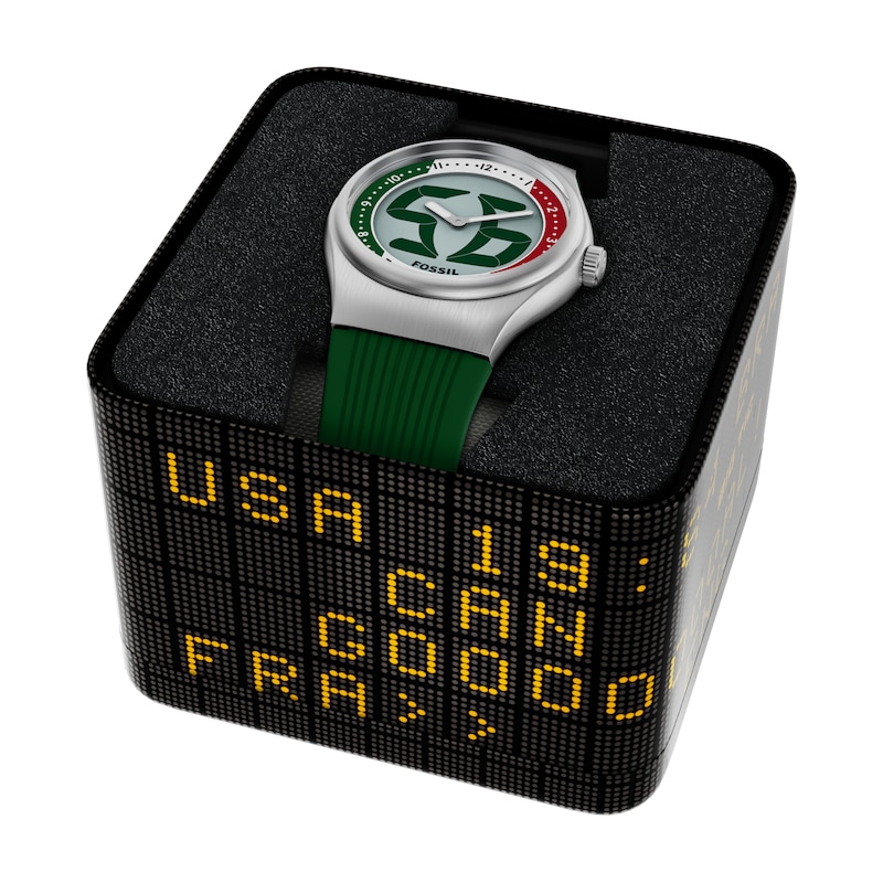 Main Image 7 of Fossil Big Tic World Flags Mexico And Italy Multicolour Dial Green Silicone Strap Watch